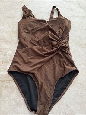 Woman’s NWOT Large Brown Twist-Front One-Piece Swimsuit